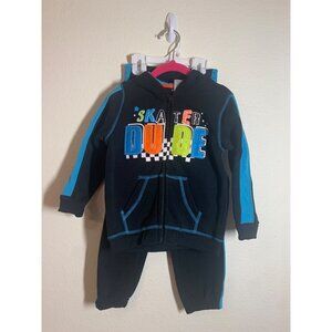 Pure One Skater Dude Hoodie Sweatpants Set Y2K Grunge Retro Mohawk Black Size 4T